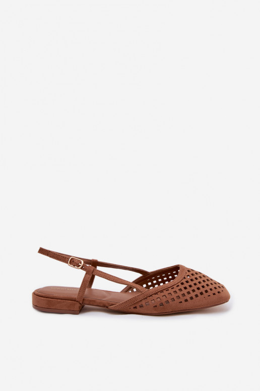 Ballerines ajouréesen daim écologiqueu marron Farivelle