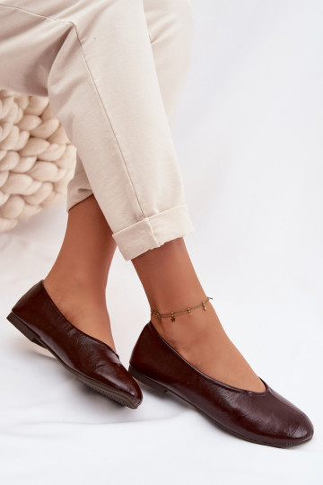Ballerines vernis en simili cuir couleur chocolat Selanora