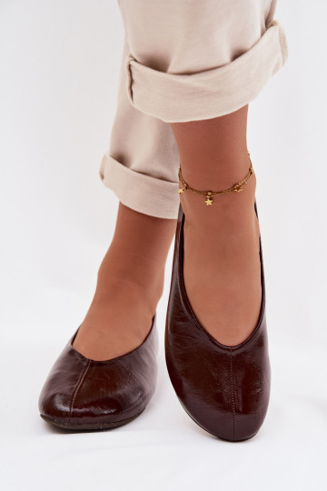 Ballerines vernis en simili cuir couleur chocolat Selanora 2