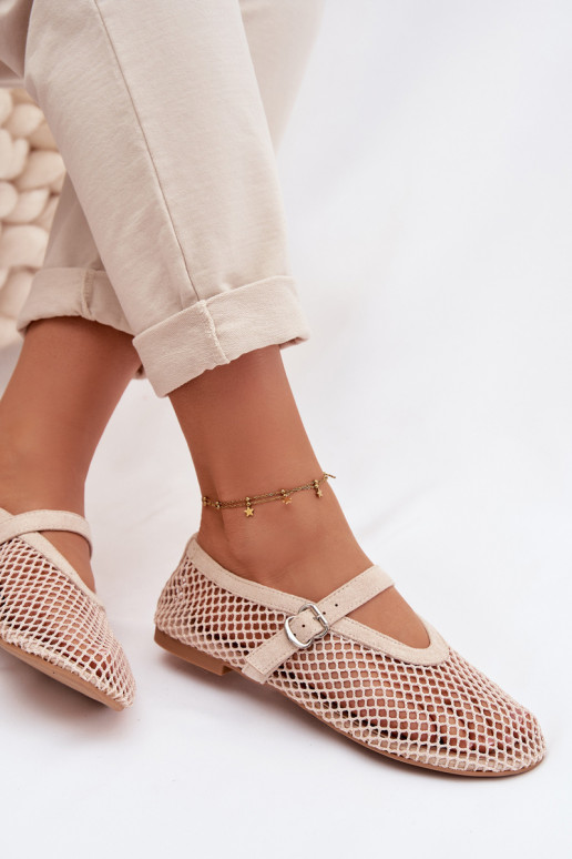 grille Ballerines avec des sangles couleur ivoire Pherina