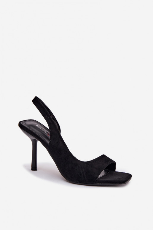 Sandales pour femmes avec des talons finsen daim écologiqueu couleur noire Calvoria