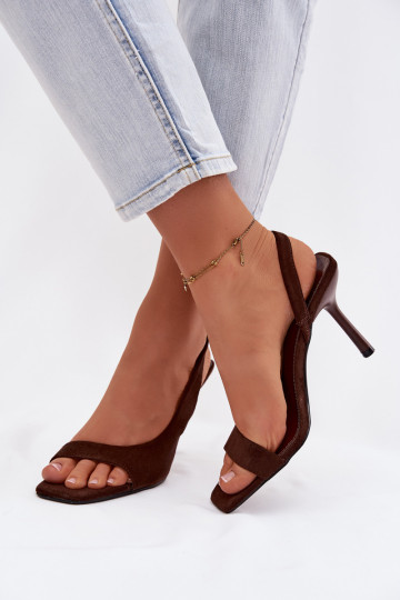 Sandales pour femmes avec des talons finsen daim écologiqueu CzekoladoÀe Calvoria 2