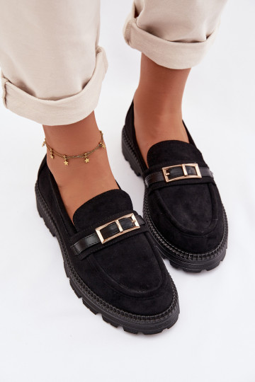 mocassins pour femmes avec boucles dorées couleur noire Mirelva