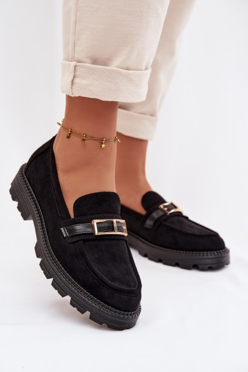 mocassins pour femmes avec boucles dorées couleur noire Mirelva 2