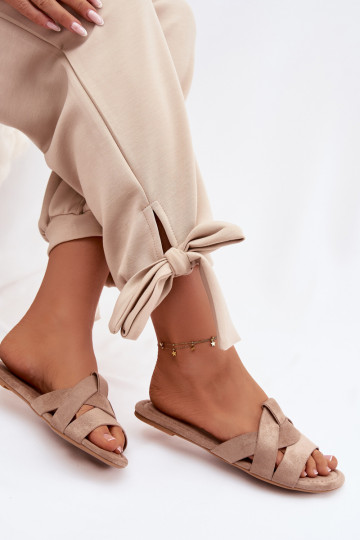 isocèle Pantoufles pour femmes avec des bandes beige Pavelle