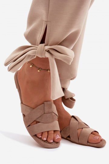 isocèle Pantoufles pour femmes avec des bandes beige Pavelle 2