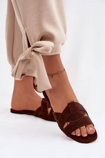 Mules plates chocolat avec bandes Pavelle 2