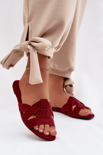 Mules plates bordeaux avec bandes Pavelle