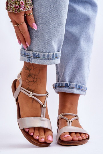 Sandales plates pour femmes S.Barski KV-541-120 couleur dorée