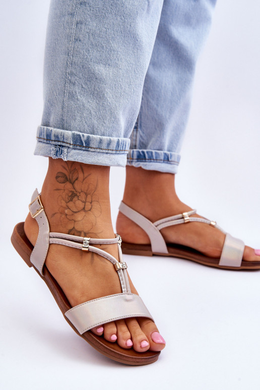 Sandales plates pour femmes S.Barski KV-541-120 couleur dorée