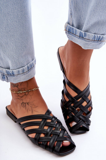 Peau Féminin Chaussons avec des bandes couleur noire Doralia 2