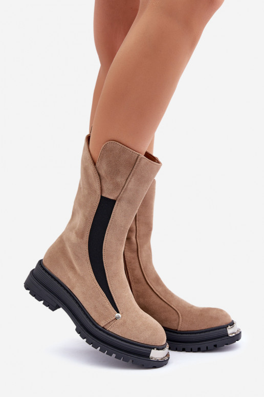 en daim réchauffer Bottes avec des talons larges beige Palimra