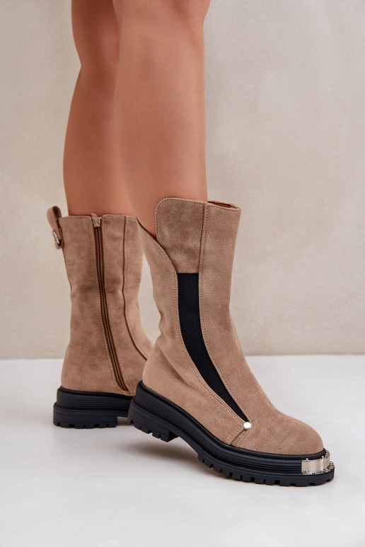 en daim réchauffer Bottes avec des talons larges beige Palimra