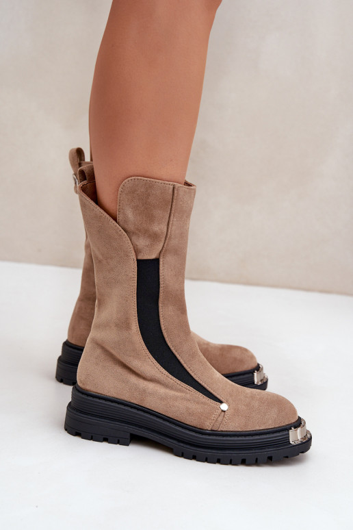 en daim réchauffer Bottes avec des talons larges beige Palimra
