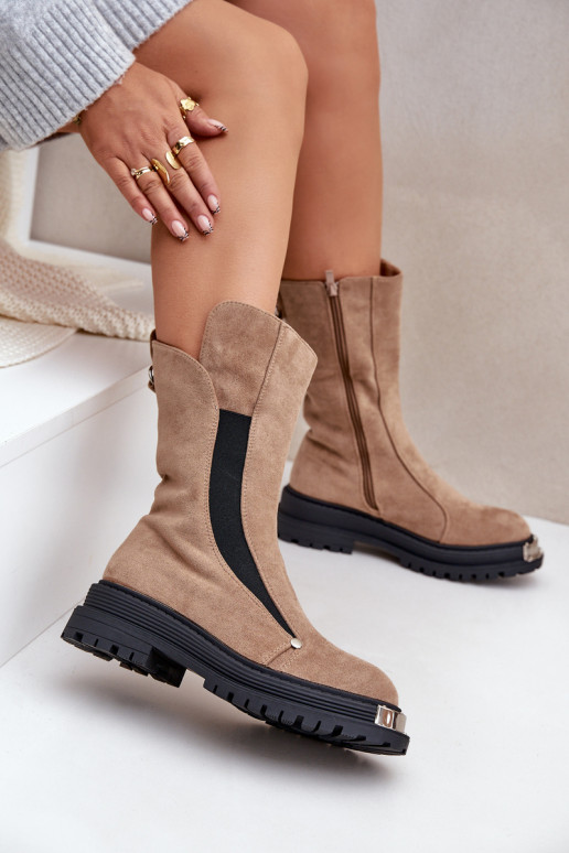 en daim réchauffer Bottes avec des talons larges beige Palimra