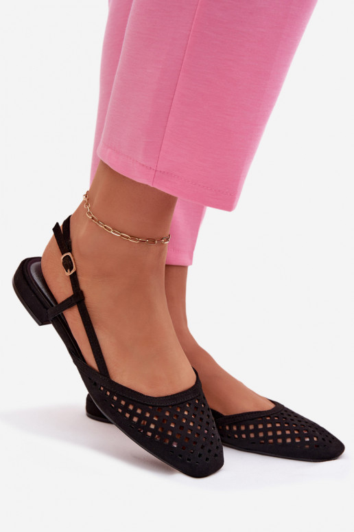 Ballerines ajouréesen daim écologiqueu couleur noire Farivelle