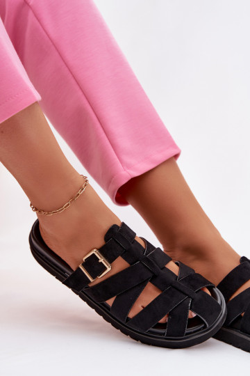 Chaussons avec lanières et boucles dorées noires Roselisse 2