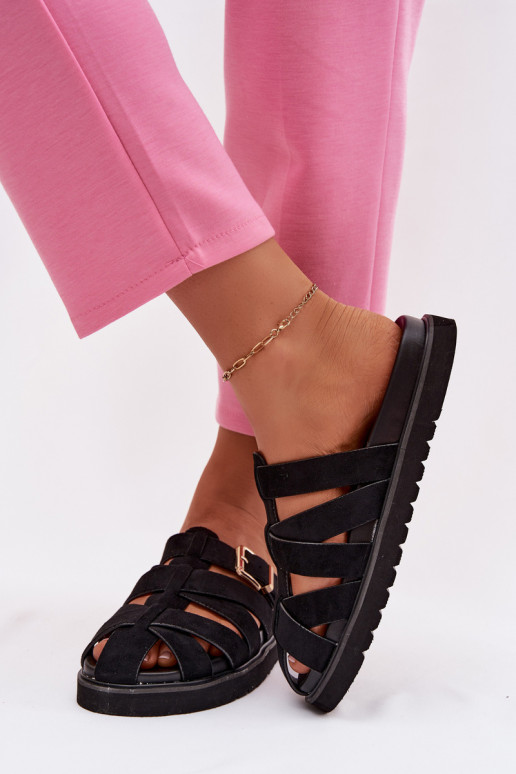 Chaussons avec lanières et boucles dorées noires Roselisse