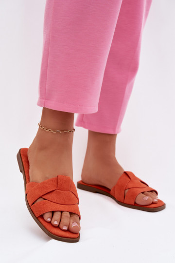 Chaussons Appartement pour femmes avec des bandes en daim écologiqueoÀe couleur orange Florane 2