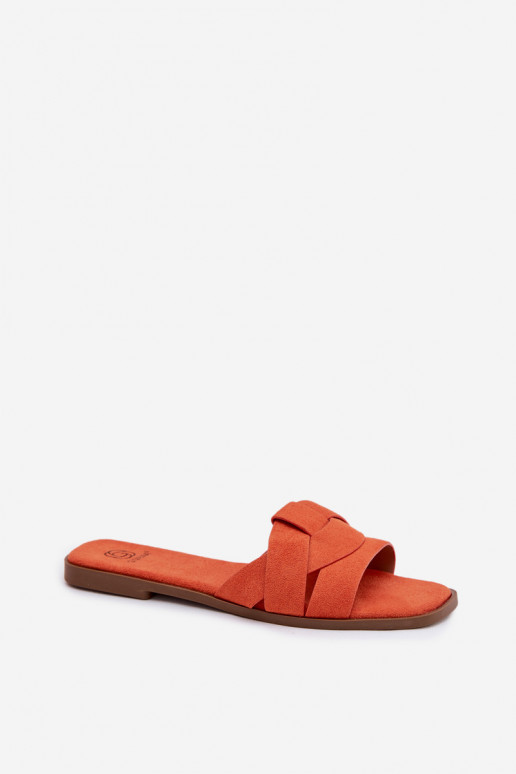 Chaussons Appartement pour femmes avec des bandes en daim écologiqueoÀe couleur orange Florane