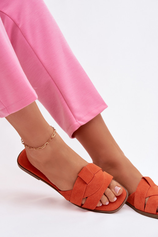Chaussons Appartement pour femmes avec des bandes en daim écologiqueoÀe couleur orange Florane