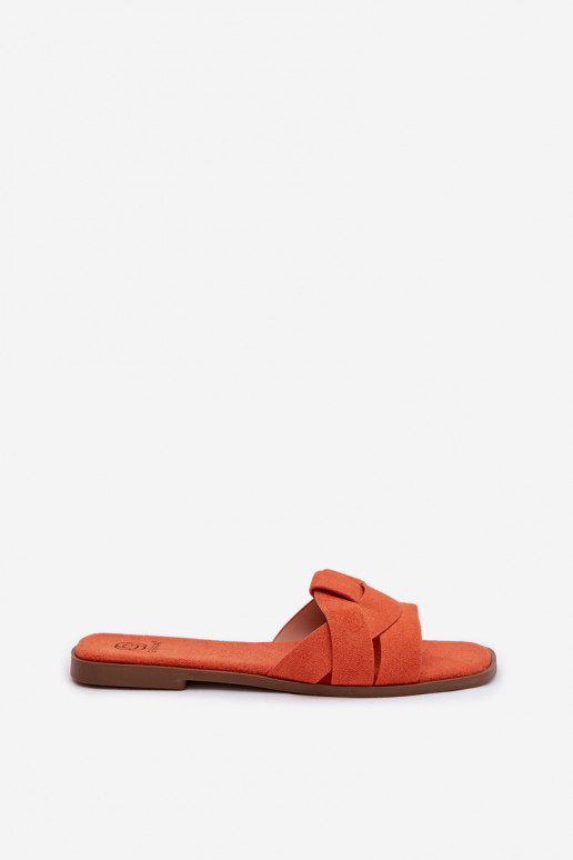 Chaussons Appartement pour femmes avec des bandes en daim écologiqueoÀe couleur orange Florane