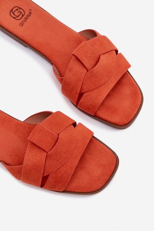 Chaussons Appartement pour femmes avec des bandes en daim écologiqueoÀe couleur orange Florane