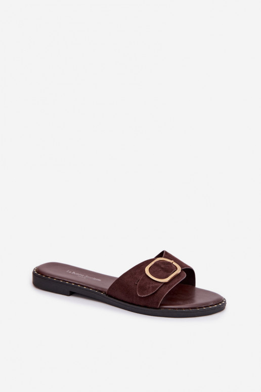 Chaussons avec talons larges et boucles dorées chocolat Selivelle