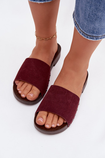 Chaussons pour femmes avec clous et talons larges, couleur bordeaux Amelvessa