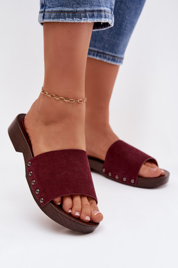 Chaussons pour femmes avec clous et talons larges, couleur bordeaux Amelvessa 2