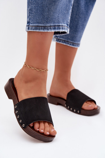 Chaussons pour femmes avec clous et talons larges, couleur noire Amelvessa 2