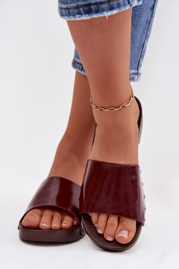 Chaussons pour femmes avec clous et talons larges, couleur bordeaux Brinalle 2