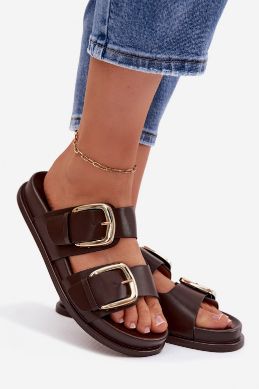 Pantoufles pour femmes avec boucles dorées CzekoladoÀe Rosivana