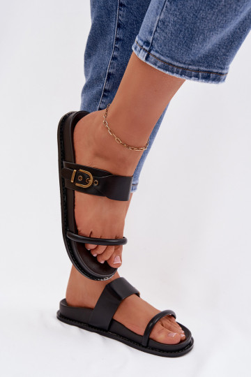 Chaussons pour femmes avec boucles dorées, couleur noire Sarilisse