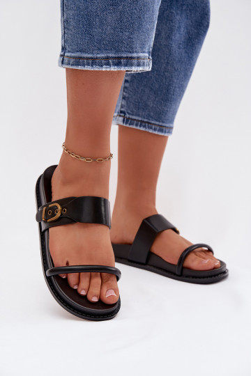 Chaussons pour femmes avec boucles dorées, couleur noire Sarilisse 2