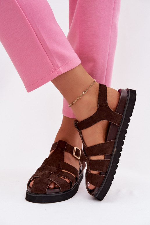 Sandales pour femmes Rzymianki avec boucles dorées avec une plateforme CzekoladoÀe Terelina