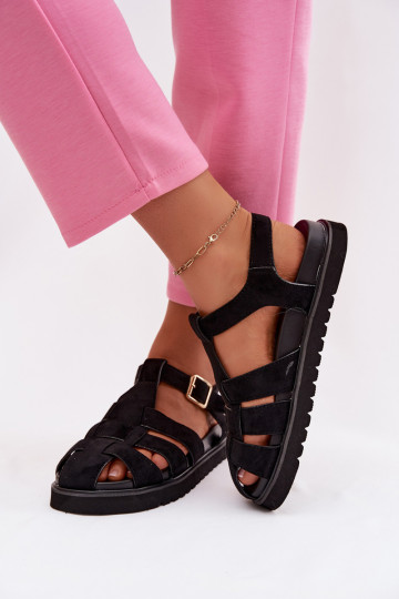 Sandales pour femmes Rzymianki avec boucles dorées avec une plateforme couleur noire Terelina 2