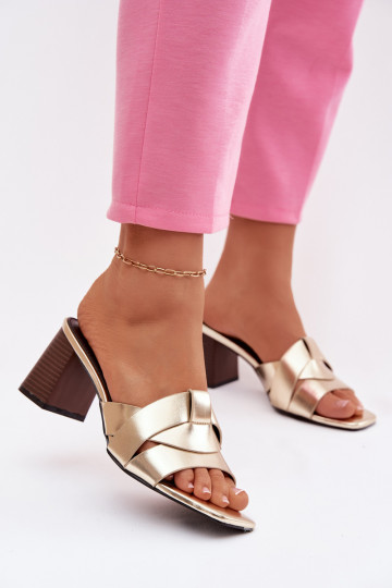 Pantoufles pour femmes avec des talons avec des bandes Eko Peau couleur dorée Corivelle 2