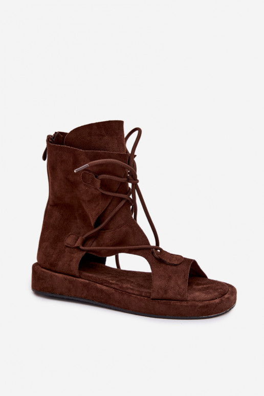 Sandales pour femmes en daim écologiqueoÀe avec une botte I DANSiązaniem CzekoladoÀe Ferlisse