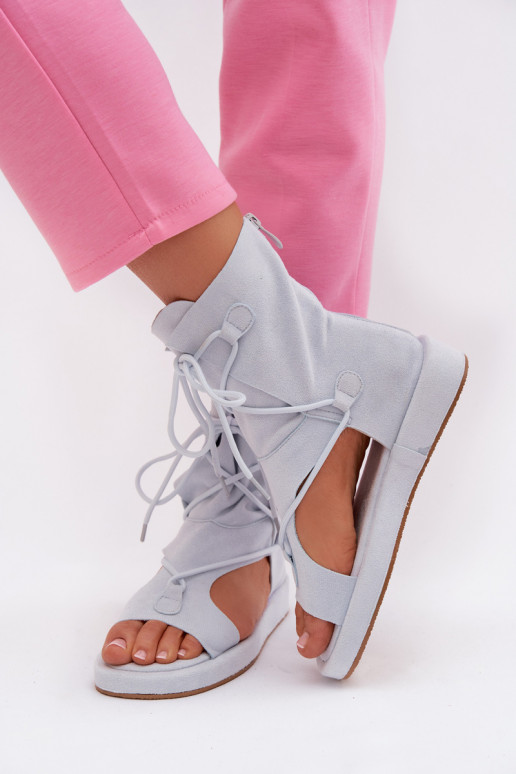 Sandales pour femmes en daim écologiqueoÀe avec une botte I DANSiązaniem bleu clair Ferlisse