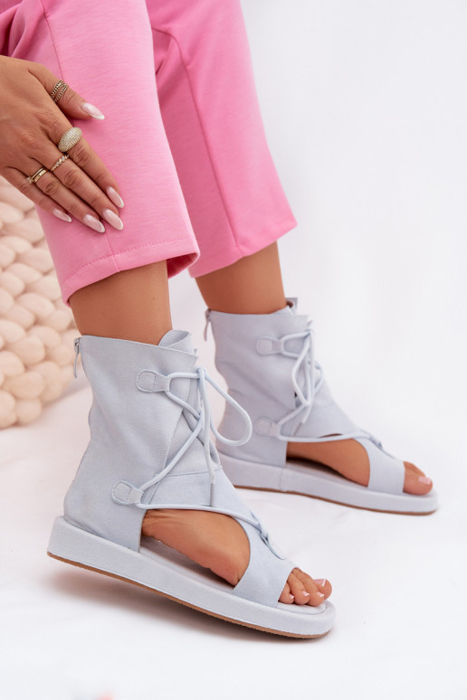 Sandales pour femmes en daim écologiqueoÀe avec une botte I DANSiązaniem bleu clair Ferlisse