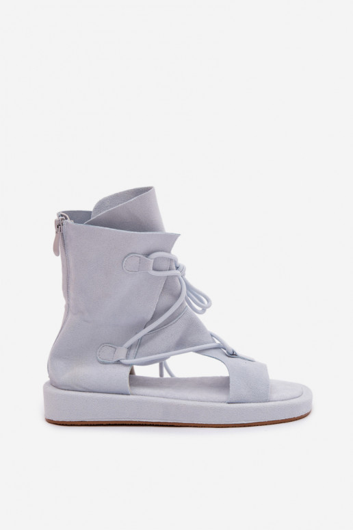 Sandales pour femmes en daim écologiqueoÀe avec une botte I DANSiązaniem bleu clair Ferlisse