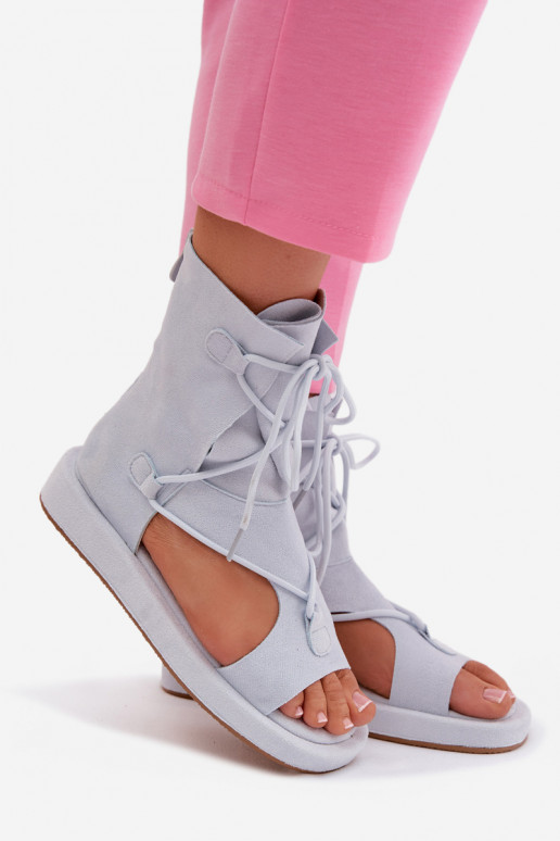 Sandales pour femmes en daim écologiqueoÀe avec une botte I DANSiązaniem bleu clair Ferlisse