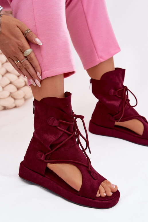 Sandales pour femmes en daim écologiqueoÀe avec une botte I DANSiązaniem Bourgogne Ferlisse