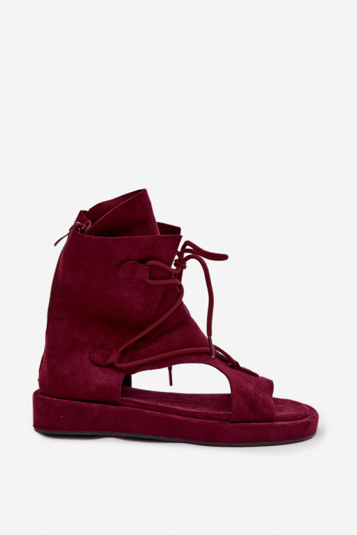 Sandales pour femmes en daim écologiqueoÀe avec une botte I DANSiązaniem Bourgogne Ferlisse