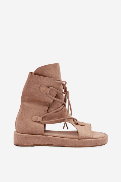 Sandales pour femmes en daim écologiqueoÀe avec une botte I DANSiązaniem beige Ferlisse