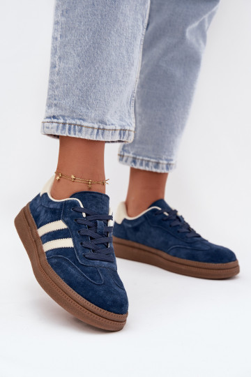 Chaussures modèle baskets Féminin en daim avec une plateforme bleu foncé Sylviona 2