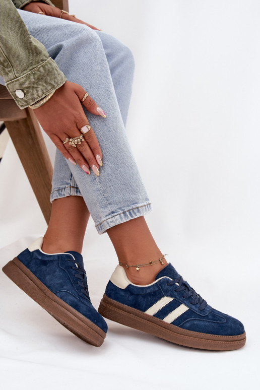 Chaussures modèle baskets Féminin en daim avec une plateforme bleu foncé Sylviona