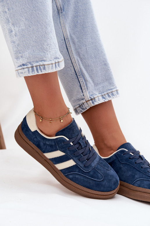 Chaussures modèle baskets Féminin en daim avec une plateforme bleu foncé Sylviona
