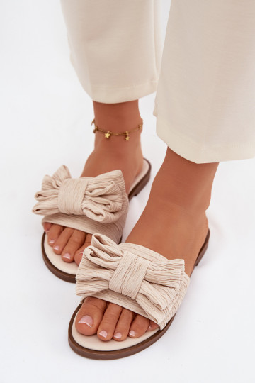 Chaussons pour femmes avec larges talons et nœuds couleur sable Amivelle